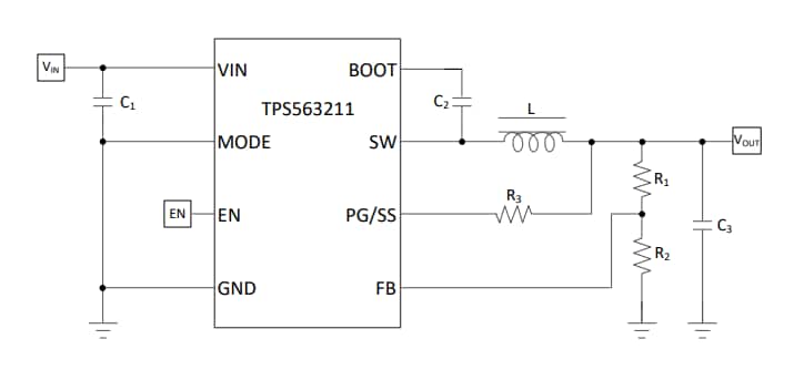 Schéma - Texas Instruments Convertisseur Buck synchrone TPS563211 3 A